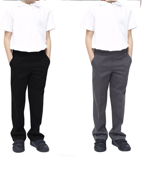 Boys Slim Fit Pull Up Trouser Black Or Grey