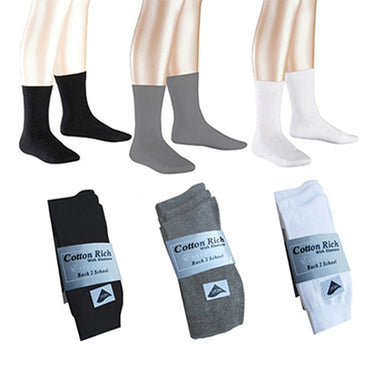 3 Pairs Short Ankle Socks Cotton Rich White Black & Grey