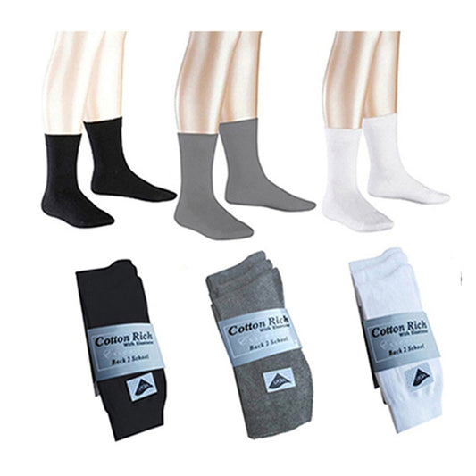 3 Pairs Short Ankle Socks Cotton Rich White Black & Grey