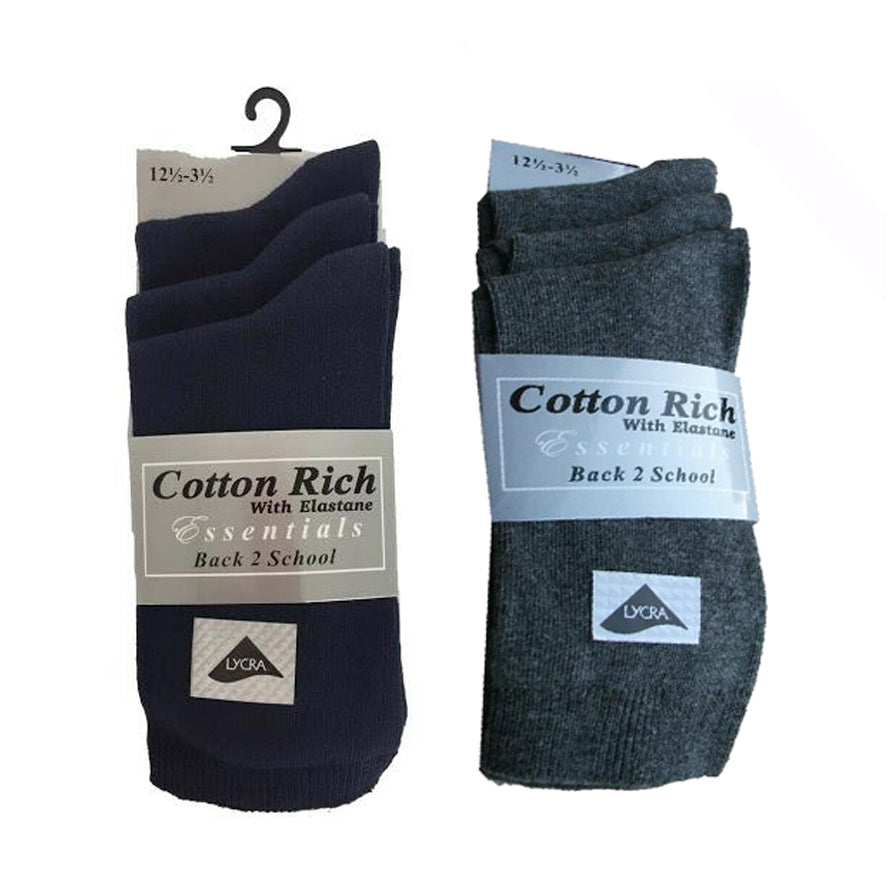 3 Pairs Short Ankle Socks Cotton Rich Navy & Grey