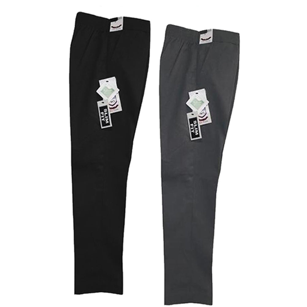 Boys Junior Slim Fit Trousers Half Elasticated Black & Grey