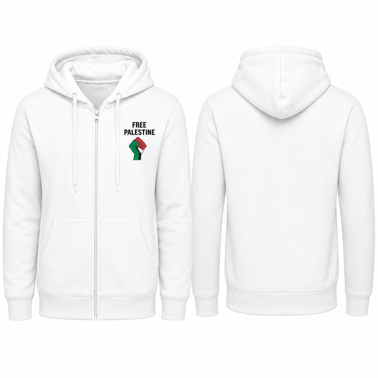 Zip Hoodie With Free Palestine Embroidered
