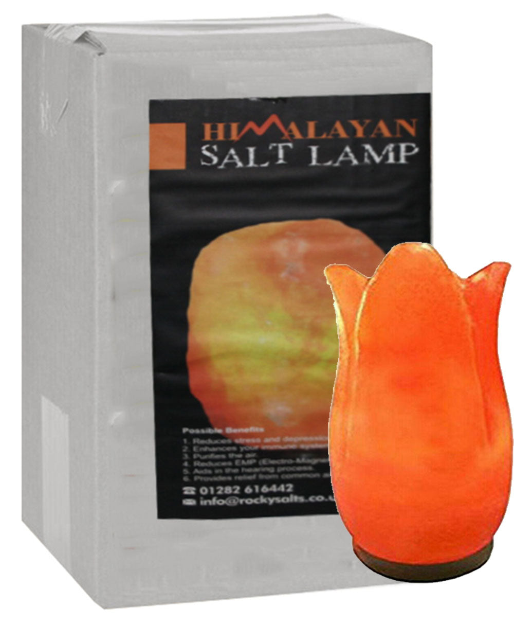 Himalayan Pink Tulip Shape Crystal Salt Lamp UK Switch Cable +2 FREE Bulbs Mother's Day Gift