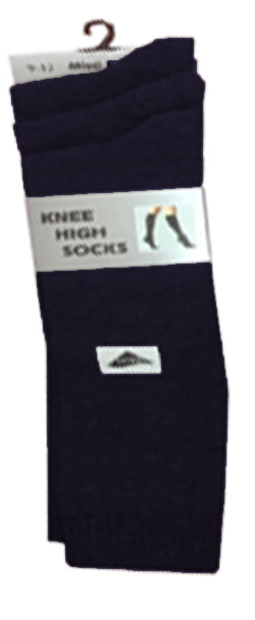 3 Pairs Girls Knee High Socks Navy & White