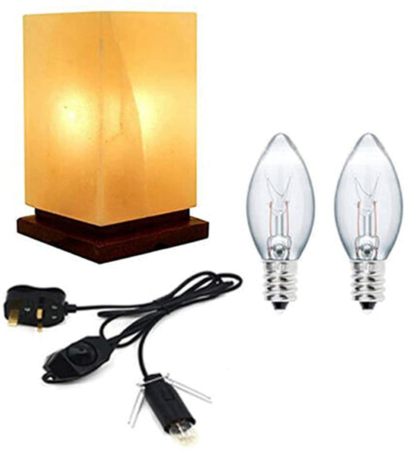 Himalayan Rectangular Shape Crystal Salt Lamp UK Switch Cable +2 FREE Bulbs Mother's Day Gift