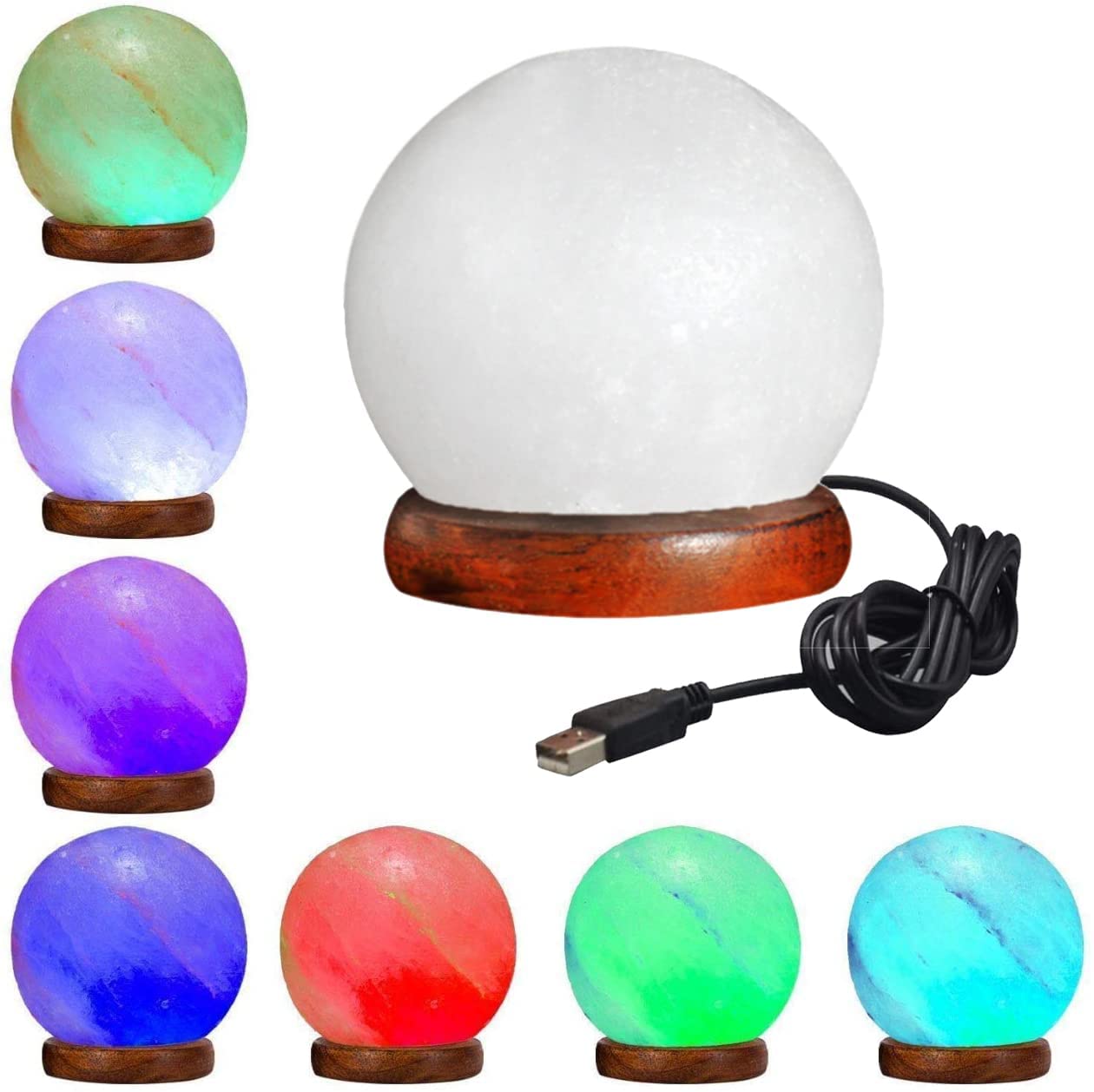 Himalayan Natural Rock Crystal USB Ball Shapes Salt Lamp Mother's Day Gift