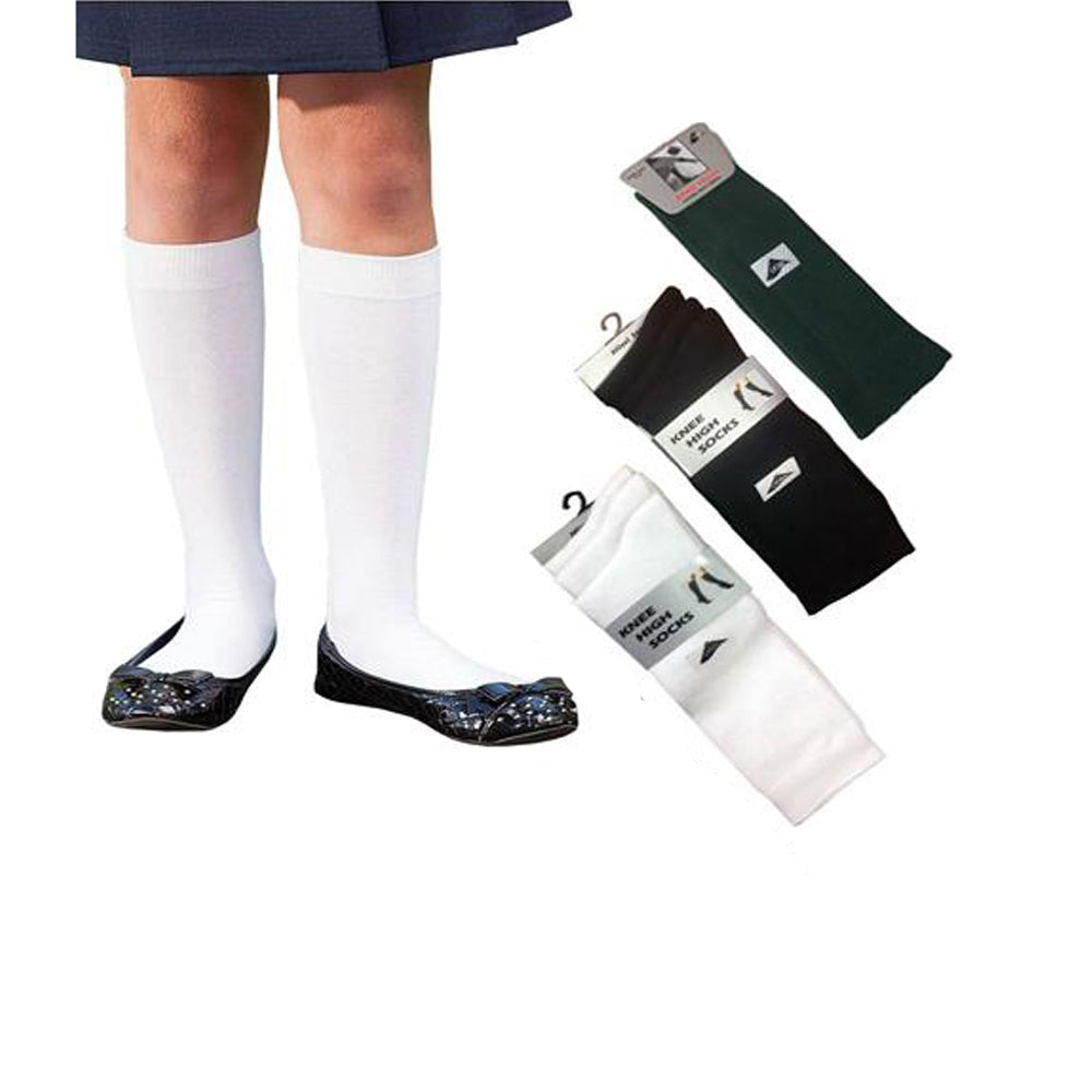 3 Pairs Girls Knee High Socks Black Green & White