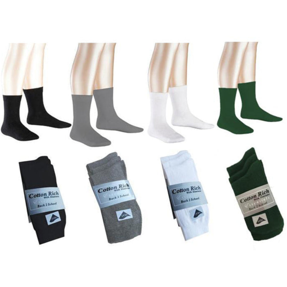 3 Pairs Short Ankle Socks Cotton Rich Black Green & White
