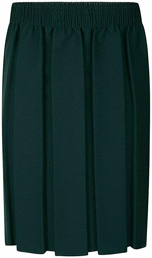Bottle Green Box Pleated Skirt Fully Elasticated