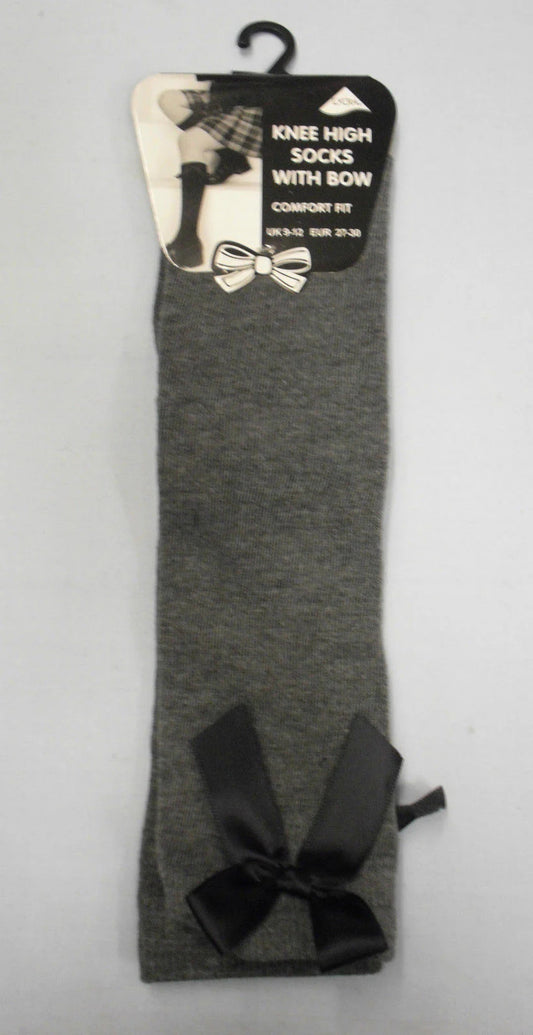 3 Pairs Knee High Bow Socks Navy & Grey
