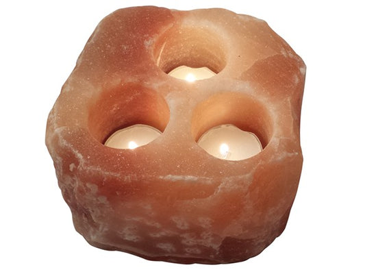 Himalayan Natural Round Rock Salt 3 Hole Tea Light Candle Holder Light Lamp Mother's Day Gift