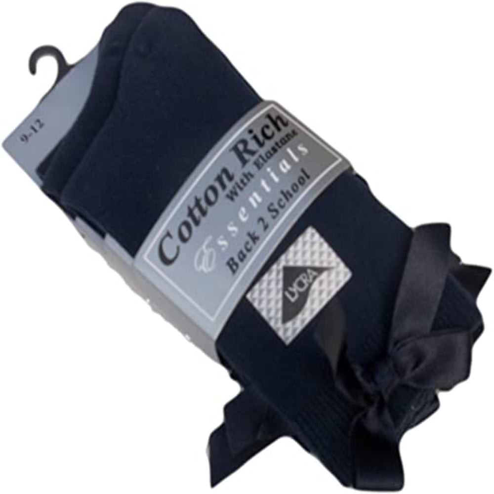 3 x Pairs Girls Ankle Socks With a Bow Cotton Rich Navy