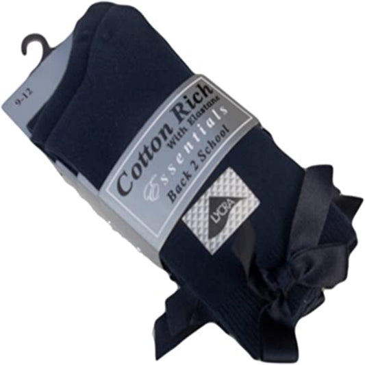 3 x Pairs Girls Ankle Socks With a Bow Cotton Rich Navy