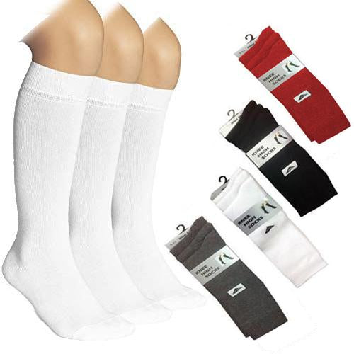 3 Pairs Knee High Socks White Black Grey & Red