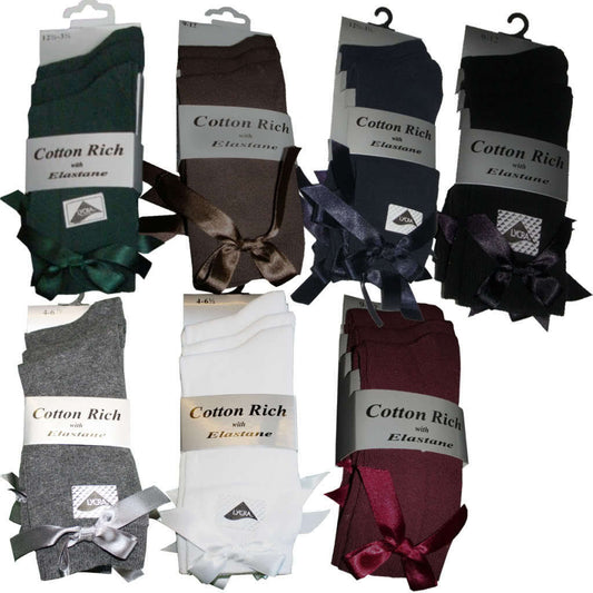 3 x Pairs Girls Ankle Socks With a Bow Cotton Rich