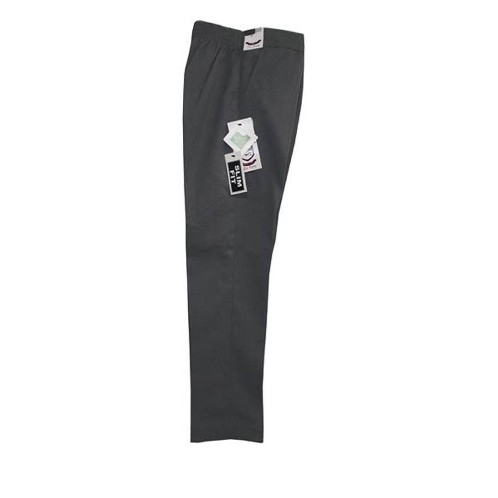 Boys Junior Slim Fit Trousers Half Elasticated Black & Grey