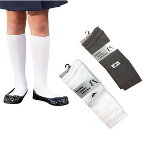 3 Pairs Girls Knee High Socks White & Grey