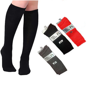 3 Pairs Girls Knee High Socks Black Grey & Red