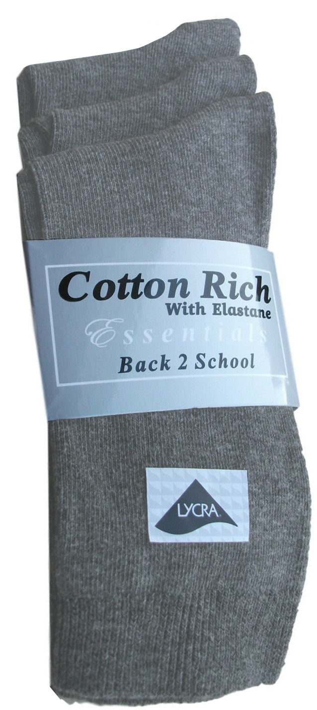 3 Pairs Girls Short Ankle School Socks Cotton Rich Black, Grey