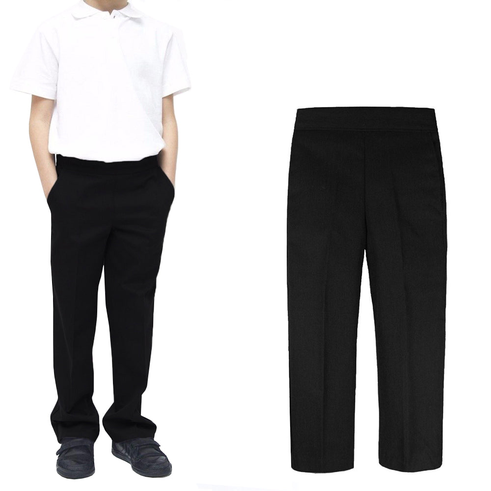 Boys Slim Fit Pull Up Trouser Black Or Grey