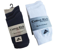 3 Pairs Short Ankle Socks Cotton Rich Navy & White