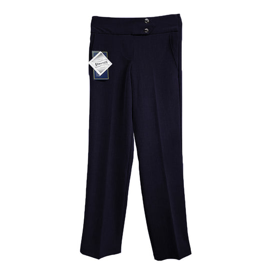 2 Button Girls Trouser Navy Half Elasticated