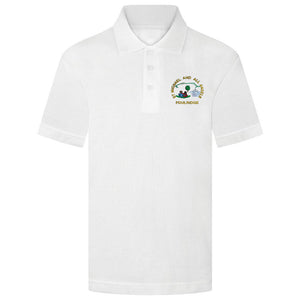 ST. Michael & Angels Primary Polo Shirt White & Light Blue