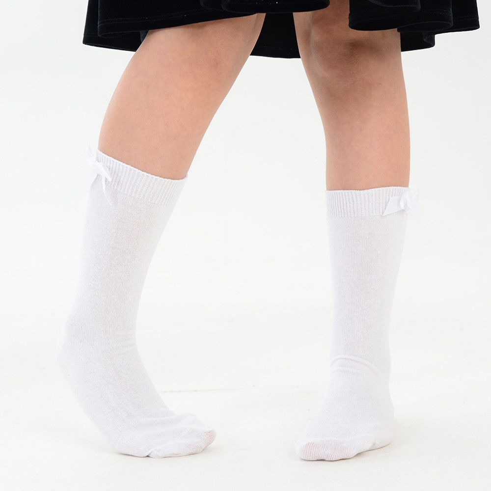 3 x Pairs Girls Dress Ankle Socks With a Bow Cotton Rich White