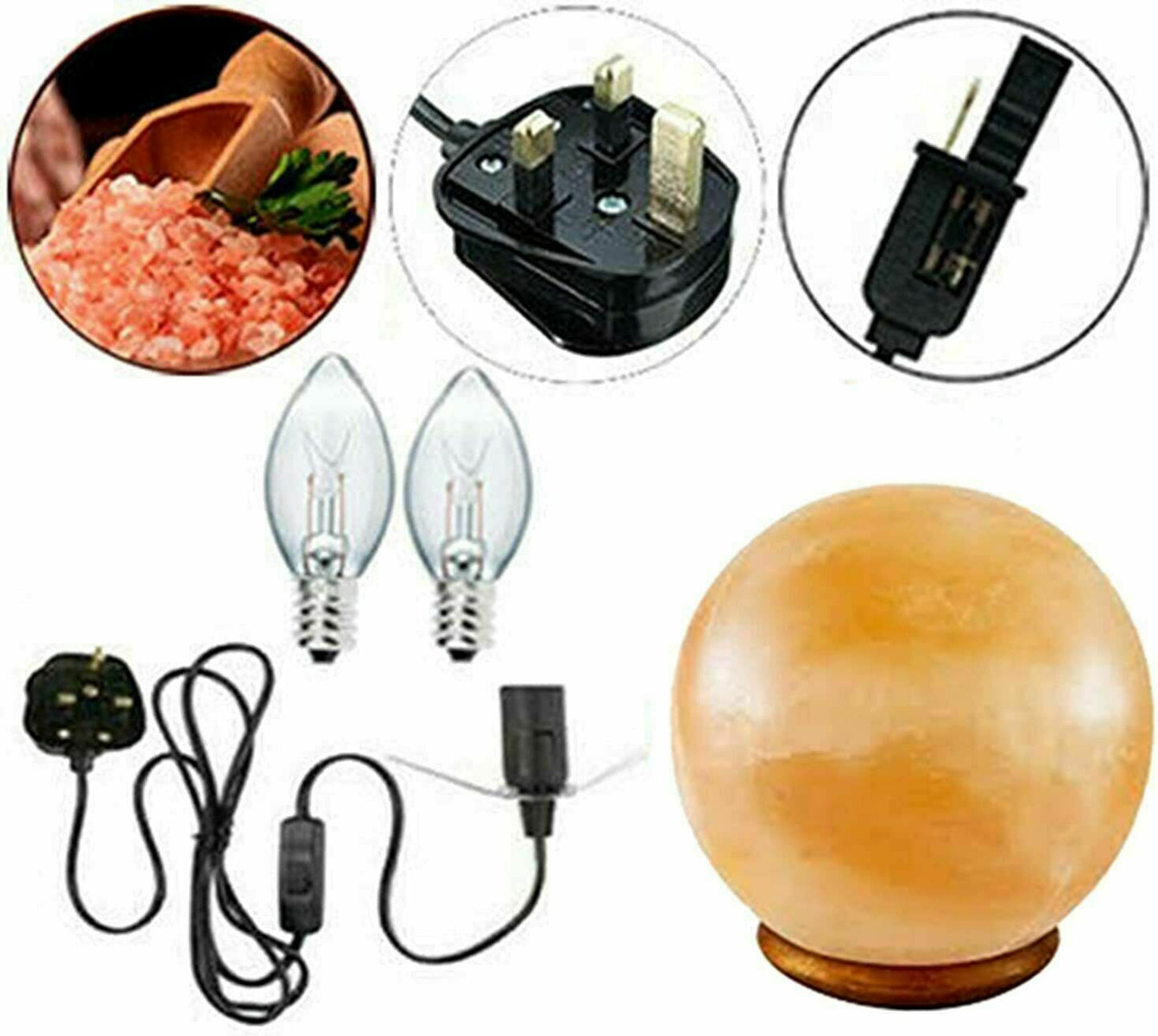 Himalayan Ball Rock Salt Sphere Globe Lamp UK Switch Cable Mother's Day Gift