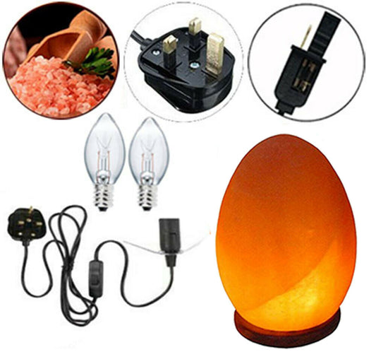 Himalayan Egg Shape Wooden Base Rock Crystal Salt Lamp  Mother's Day Gift