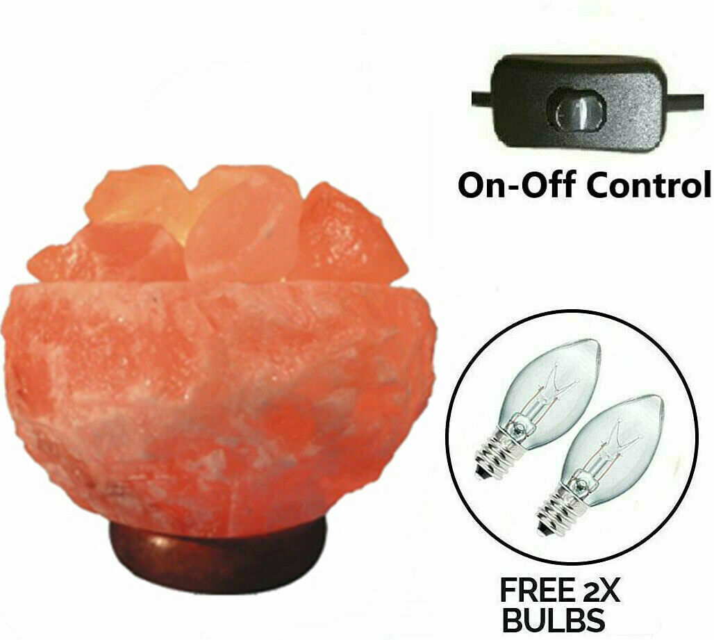 Himalayan Natural Rock Salt Fire Bowl Salt Lamp UK Switch Cable +2 FREE Bulbs Mother Day Gift