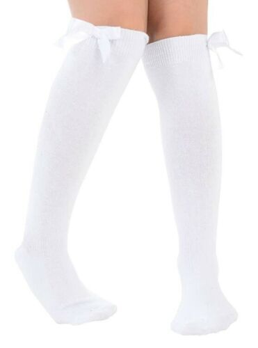 3 Pairs Knee High Bow Socks Girls White