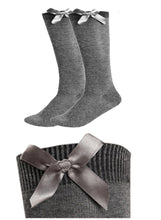 3 Pairs Girls Knee High Bow Socks Grey