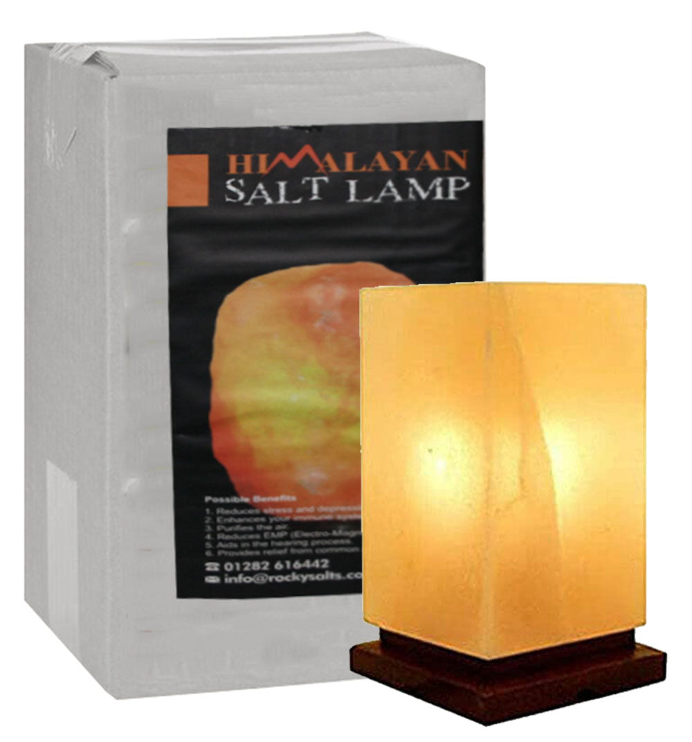 Himalayan Rectangular Shape Crystal Salt Lamp UK Switch Cable +2 FREE Bulbs Mother's Day Gift