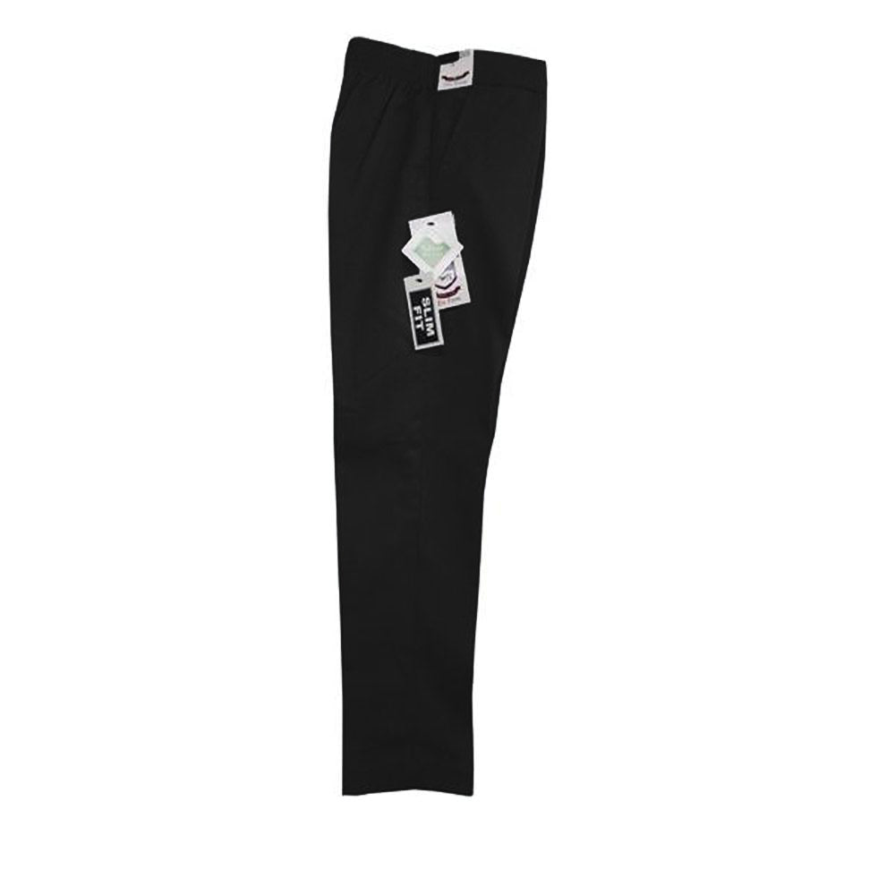 Boys Junior Slim Fit Trousers Half Elasticated Black & Grey