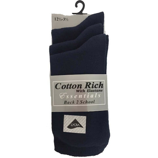 3 Pairs Short Ankle Socks Cotton Rich Navy & Grey