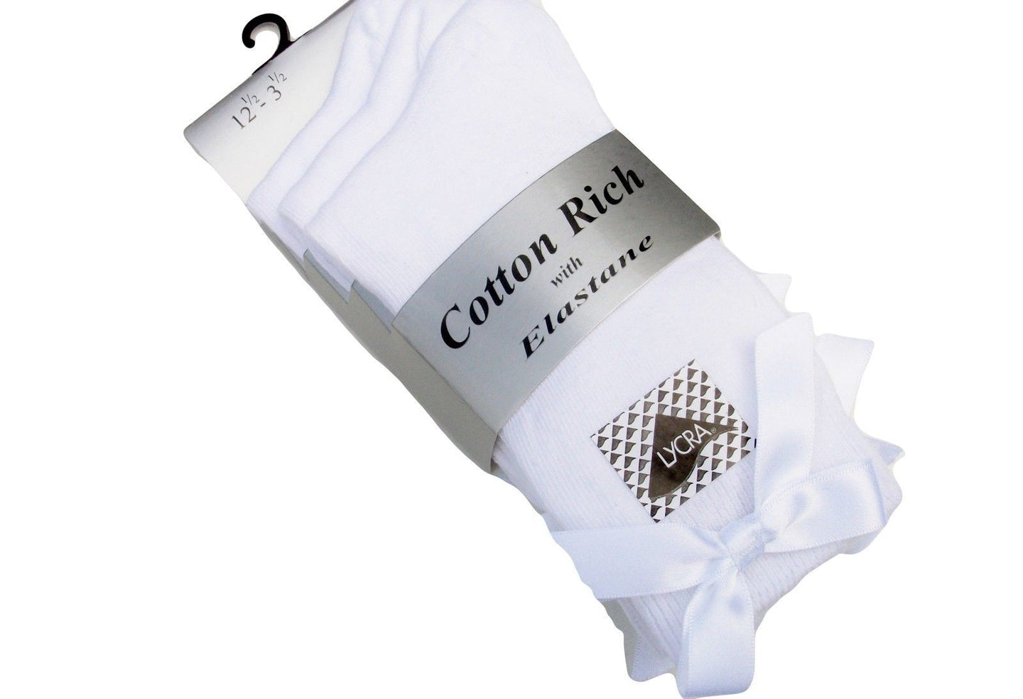 3 x Pairs Girls Dress Ankle Socks With a Bow Cotton Rich Navy & White