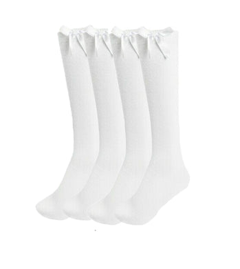 3 Pairs Knee High Bow Socks Girls White